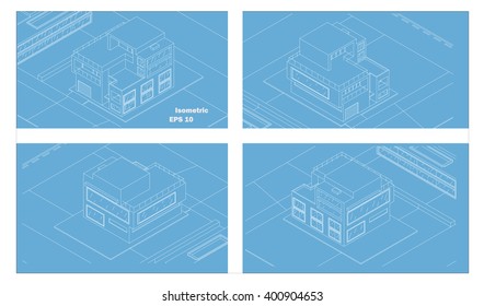 vector isometric modern house wens four sides