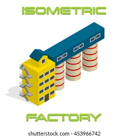 Vector isometric modern industrial and manufacturing factory building icon