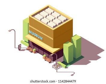 Vector Isometric Modern Museum Building With Bicycle Parking