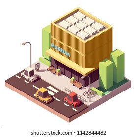 Vector Isometric Modern Museum Building With Bicycle Parking