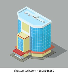 Vector isométrico moderno edificio de oficinas o hotel aislado.