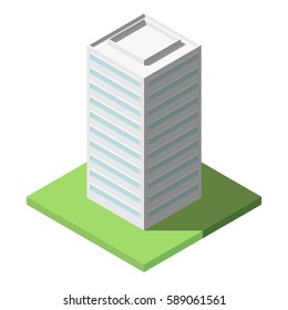 Vector Isometric of Modern Office Tall Building for Icon, Infographic design.