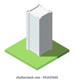 Vector Isometric of Modern Office Tall Building for Icon, Infographic design.