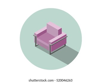 Vector isometric modern pink armchair, 3d flat interior design element, comfortable furniture illustration for stores advertising