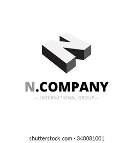 Vector isometric monochrome N letter logo. 3d company sign