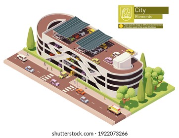 Vector isometric multistorey car park building. Concrete multilevel car parking garage building