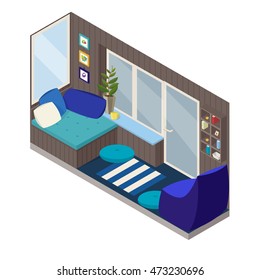 vector isometric narrow cozy balcony