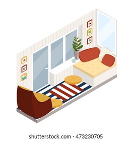 vector isometric narrow cozy balcony
