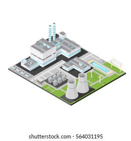 Vector Isometric Nuclear Power Station Icon illustration.