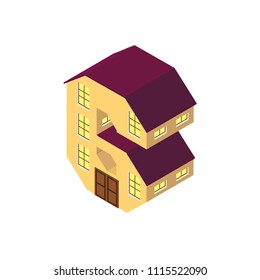 Vector Isometric vector number 6 six yellow isolated on white town house in shape of letter 6 six house of sity lettering funny 3d letter isometric house with red roof 
