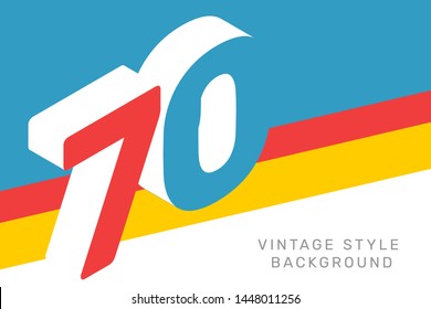 Vector isometric number 70 typography on bright color background. Creative vintage illustration of seventies. 3d retro style decorative design of 70s for web, site, banner, presentation