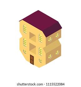 Vector Isometric vector number 8 eight yellow isolated on white town house in shape of letter 8 eight house of sity lettering funny 3d letter isometric house with red roof 