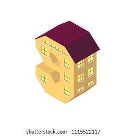 Vector Isometric vector number 9 nine yellow isolated on white town house in shape of letter 9 ninehouse of sity lettering funny 3d letter isometric house with red roof 