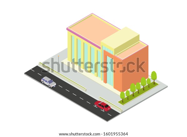 vector isometric office, hotel,and apartment\
building, isolation on\
white
