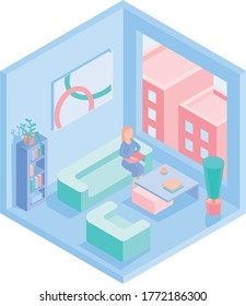 vector isometric office interior waiting room