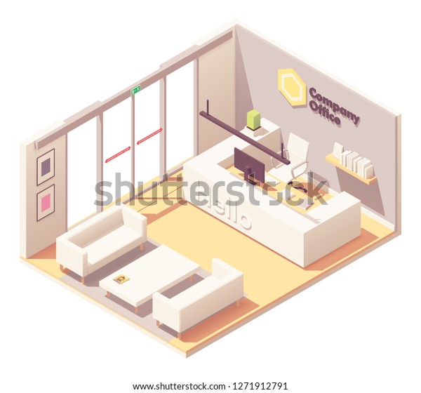 Vector Isometric Office Lobby Front Desk Stock Vector Royalty