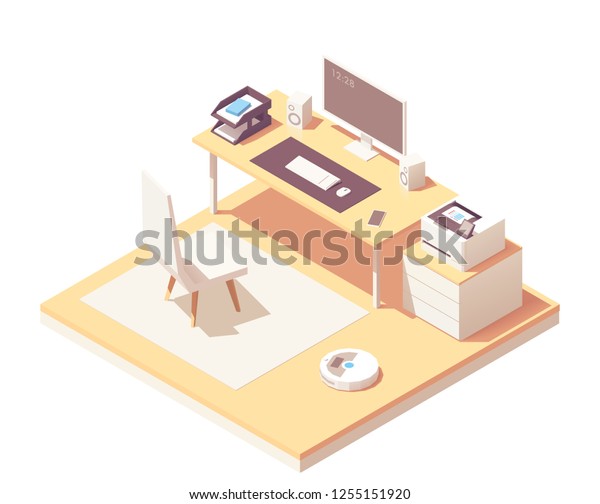 Vector Isometric Office Room Crosssection Desk Stock Vektorgrafik