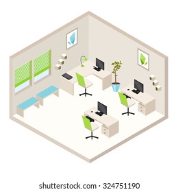 Vector Isometric Office Room With Furniture