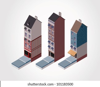 Vector isometric old French buildings. Part 1