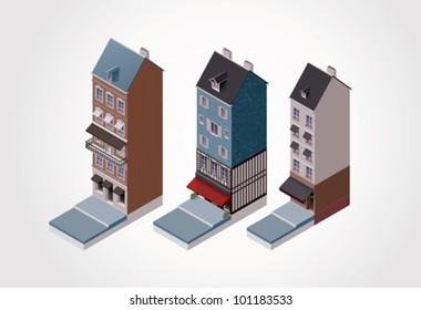 Vector isometric old French buildings. Part 2