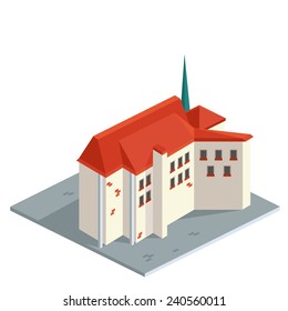 Vector isometric old houses with red tiled roofs