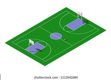 Vector isometric outdoor public basketball court with ball