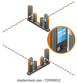Vector isometric parking gate with electronic payment system