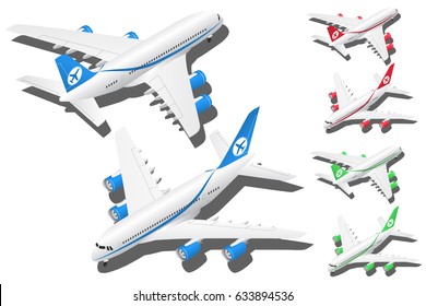 Vector Isometric Passenger Plane With Stripes. Plane Icon , Aircraft , Isolated