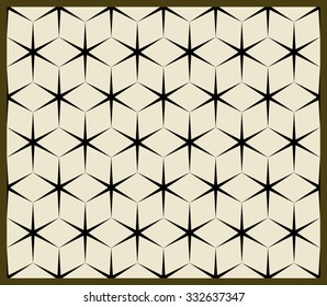 Vector isometric pattern. Repeating geometric shapes made of stars. Minimalistic star snowflake texture. Regular simple print on beige background. Modern graphic design. Vector seamless pattern.