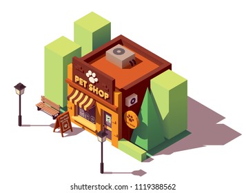 Vector isometric pet store with signboard and awning