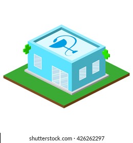 Vector isometric pharmacy building. Drugstore icon