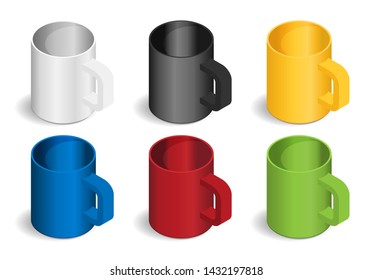 Vector isometric photorealistic set of cups