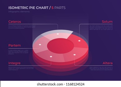 Vector isometric pie chart design, modern template for creating infographics, presentations, reports, visualizations. Global swatches.