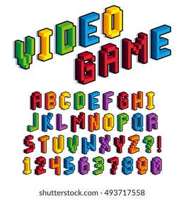 Vector Isometric Pixel 3D Alphabet And Numbers