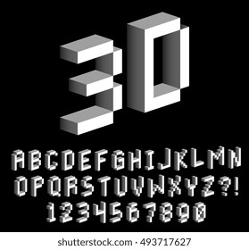 Vector Isometric Pixel 3D Alphabet And Numbers
