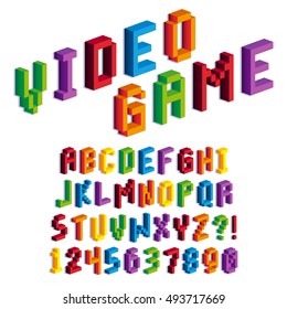 Vector Isometric Pixel 3D Alphabet And Numbers