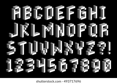 Vector Isometric Pixel 3D Alphabet And Numbers