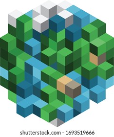 Vector Isomtric Pixel Art, Planeta Earth Illustration.
