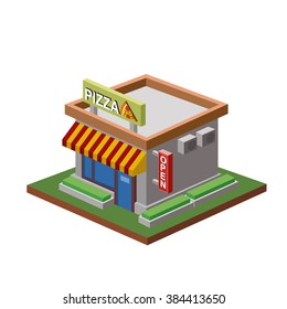 Vector isometric pizzeria building 