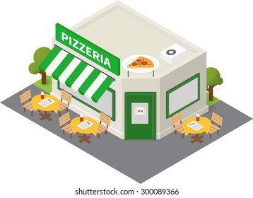 Vector isometric pizzeria restaurant. Flat building icon