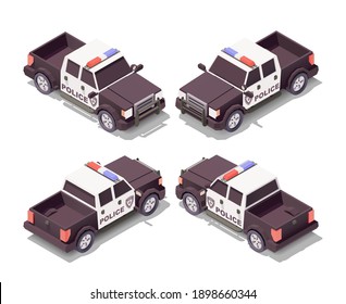 Vector Isometric Police car. Big Police truck. Low poly car. Isolated on white background