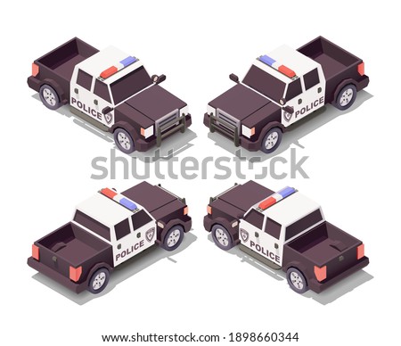 Vector Isometric Police car. Big Police truck. Low poly car. Isolated on white background