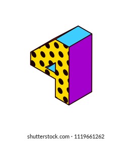 Vector isometric pop art bright letter number lettering number isometric four 4 with dots yellow purple blue black on white four 4