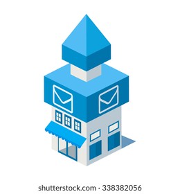 Vector isometric post office building icon infographic elements