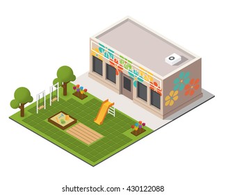 Vector isometric preschool. Kids playground. Flat building map icon