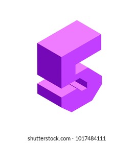 Vector isometric purple number five isolated on white 5