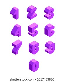Vector isometric purple numbers isolated on white