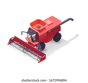 Vektorillustration isometrische rote Kombination. Landwirtschaftliche Maschinen.