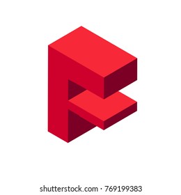 Vector isometric red letter f isolated on white