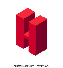Vector isometric red letter h isolated on white